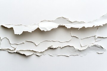Obraz premium Peeling white paint on a wall creating textured layers and abstract patterns, repair needed