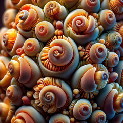 Sea shells collection background abstract microscope view illustration
