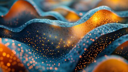 Abstract wavy surface with glowing particles