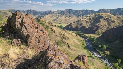 Rocky mountain vista with river valley