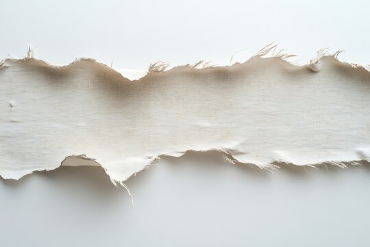 Torn edge of canvas on white background for texture, backdrop or banner design element