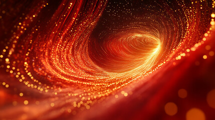 A vibrant, swirling tunnel of glowing red and gold particles