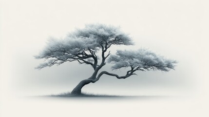 Fototapeta premium Elegant tree silhouette with gently curved branches, set against a soft watercolor wash background