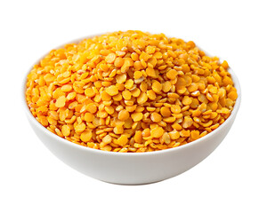 A bowl of corn next to a bowl of lentils and a bowl of corn flakes on a white background