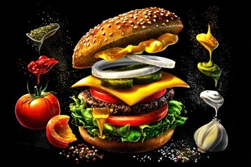 Delicious Gourmet Burger with Fresh Ingredients