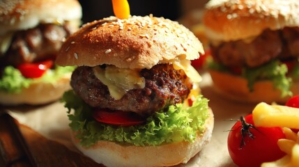 Juicy Cheeseburgers with Fresh Lettuce and Tomatoes