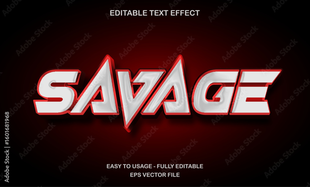 Fototapete Savage text, editable text effect in sharp white and red action style with modern edge