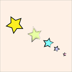 Five 5 stars. Yellow green blue pink. Hand drawn quality. Vector rating element.