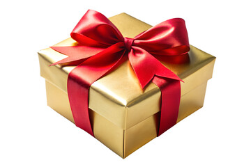 Obraz premium Golden Gift Box with Red Ribbon