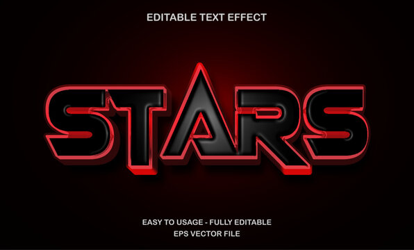 Stars text, editable text effect with black and red outlined space theme typography