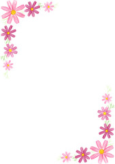 Fototapeta premium 水彩で描いたコスモスのフレーム 縦デザイン