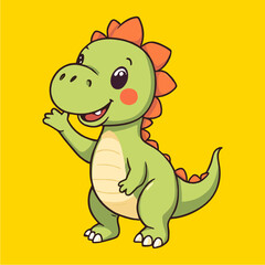 Fototapeta premium A fun cartoon illustration of a cute baby green dinosaur character with a smile