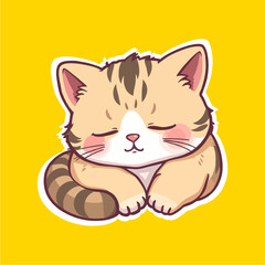 Cute cat kitten cartoon character sweet smile with happy funny sleeping animal pet