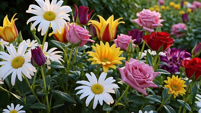 An overflowing bouquet bursts coral fuchsia butter cream blossoms whose velvety petals flutter gentle breeze macro close ups transition to graceful wide shots one uninterrupted color calibrated K