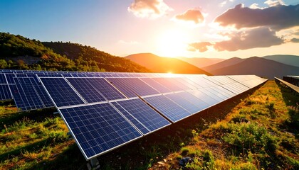 Solar panels on a hillside at sunset (1)