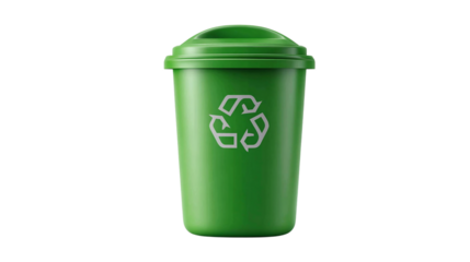 Simplified 3D waste container icon in smooth plastic style, trash bin symbol. Isolated on transparent background 