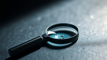 Magnifying glass on a textured surface highlights professional inspection under focused light.