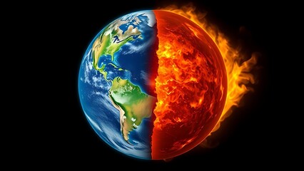 Fototapeta premium An abstract Earth split into glowing and dark halves, depicting global energy imbalance.