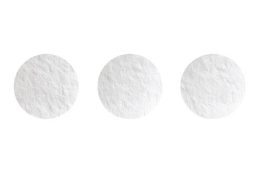 Three circular, textured white discs