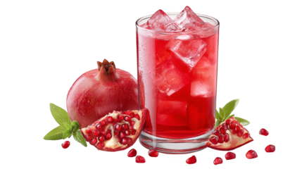 A glass of freshly squeezed pomegranate juice with straw and ripe pomegranate, healthy delight
