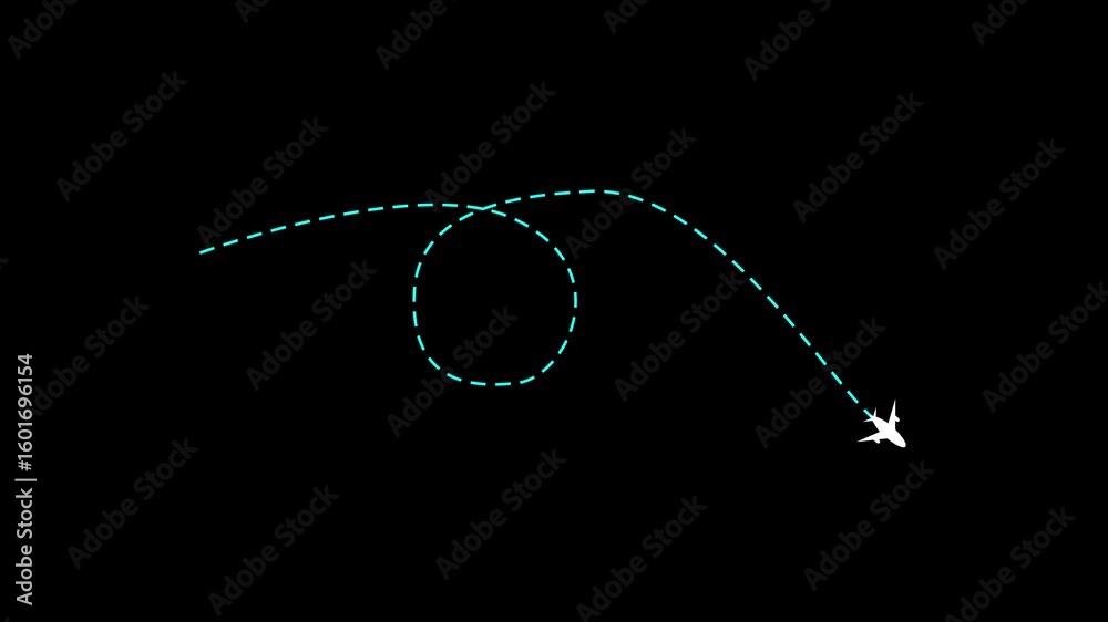 Poster airplane flight path animation with seamless loop and modern navigation design. airplane flight path
