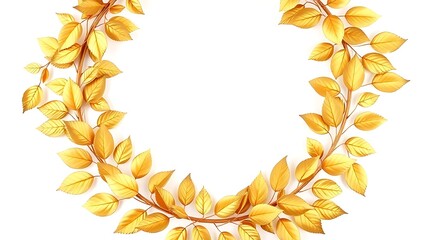 Golden wreath with detailed leaves, elegantly centered on a pure white backdrop.