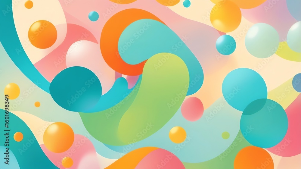 Poster abstract background with colorful fluid shapes and spheres pattern