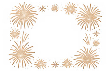 Golden fireworks exploding creating a frame on transparent background, perfect for celebrations and festive events