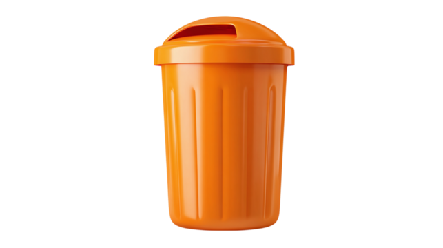 3D cartoon garbage bin icon, sleek plastic finish for interface or recycle theme. Isolated on transparent background 