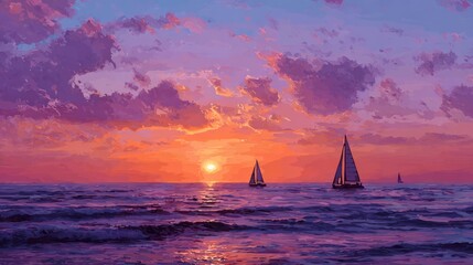 Sailboats at Sea During Sunset