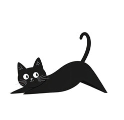 Black cat stretching in profile view