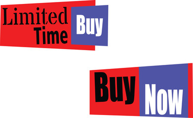 Limited time buy now label vector tag in red and blue banner style for urgent ecommerce discounts