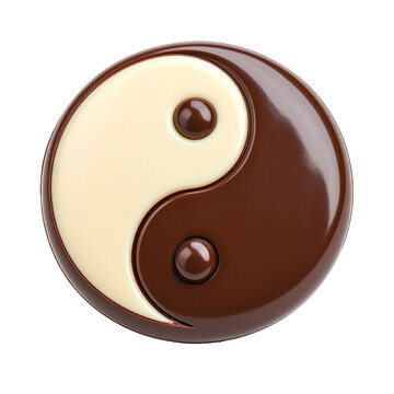 Yin and yang symbol formed from contrasting colors of chocolate isolated on a transparent background.