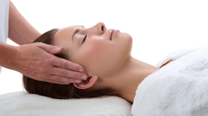 Woman receiving reiki healing treatment isolated on transparent background