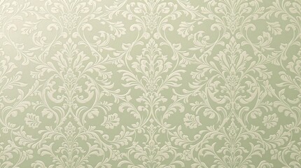 Obraz premium Elegant, symmetrical floral pattern in a pale cream on a subtle, light green background