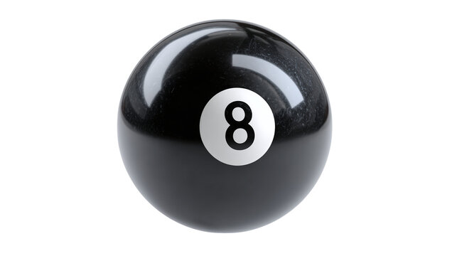 3D billiard black 8-ball icon in cartoon plastic style, pool game element, isolated on transparent background 