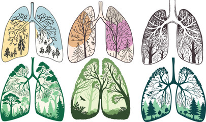 Lung Silhouette Filled with Forest Trees and Birds