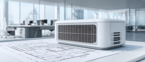 HVAC Unit on Architectural Plans: Modern Office Cooling System Design