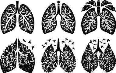 Lung Silhouette Filled with Forest Trees and Birds