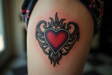 Detailed Heart Tattoo Design on Skin Showing Color and Detail