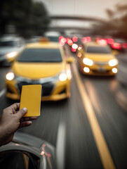 Person Holding Ticket in Front of Yellow Taxis on Busy Street