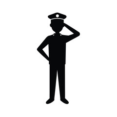 Proud young military cadet in salute pose silhouette for banners and advertisements