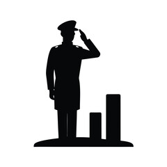 Silhouette of a proud veteran saluting respectfully in front of a national flag illustration