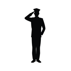 A striking black silhouette of a standing soldier in a powerful military pose