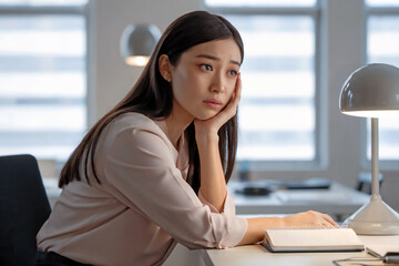 Obraz premium 考える・悩む・ストレス・困る女性 Generative AI