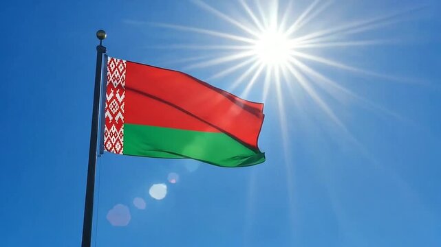 Belarus Flag Against a Radiant Sky with Sharp Sunbeam Effect and Clear Details