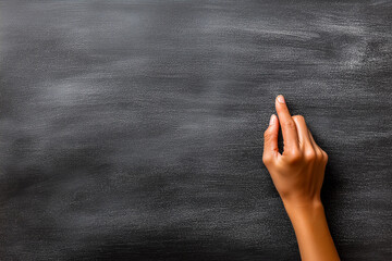 detailed shot of hand near blackboard, start of lesson or creative thinking moment