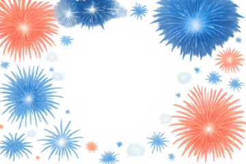 Colorful fireworks bursting, sparkling against transparent backdrop, symbolizing joyous moments and festive celebration highlights