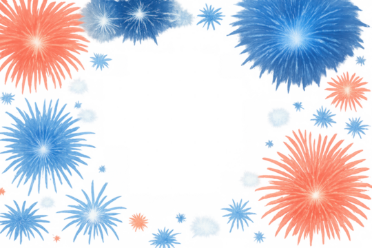 Colorful fireworks bursting, sparkling against transparent backdrop, symbolizing joyous moments and festive celebration highlights