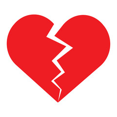 Red Heart broken to two pieces vector illustration icon or logo, broken heart concept, breakup or divorce, heartbreak regret, separated couple, tragic love. Broken Red Heart Emoji.